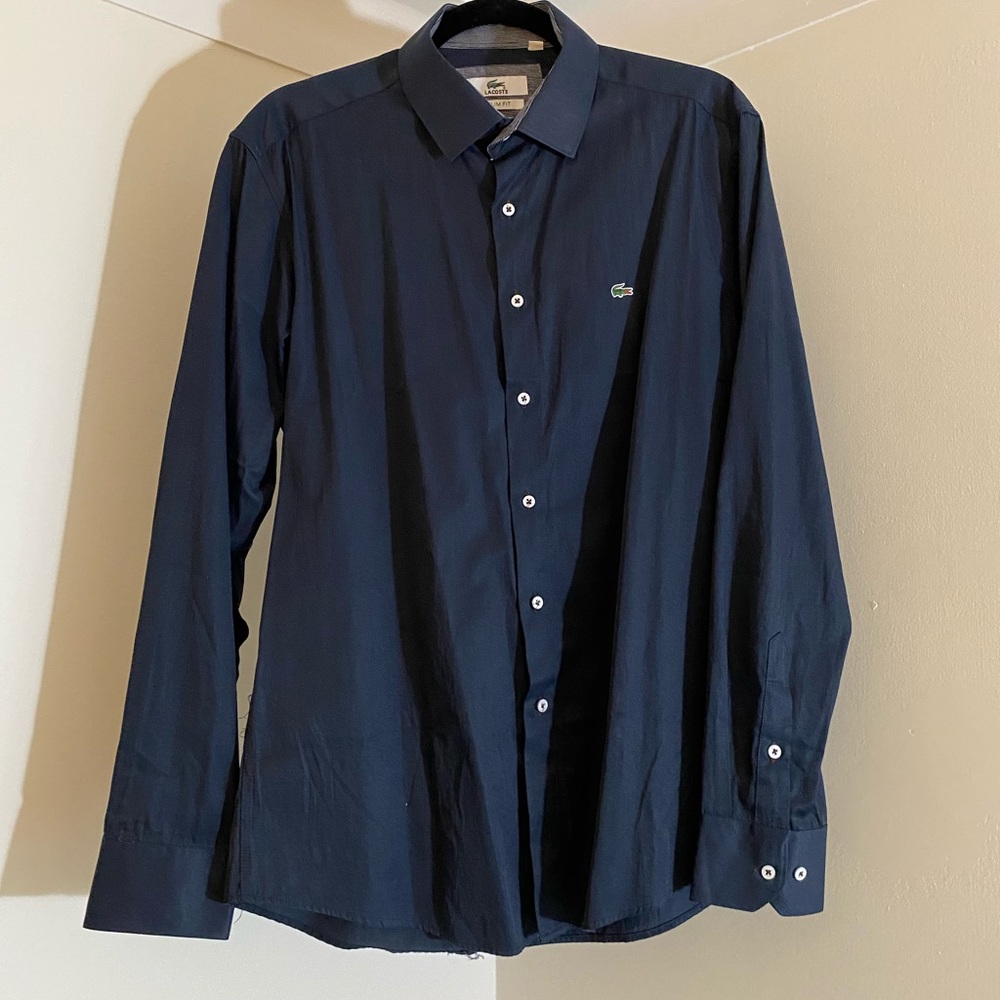 👔2/$60 LACOSTE Solid Navy Dress Shirt